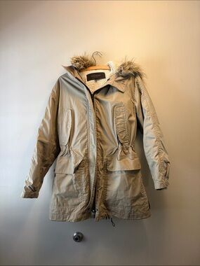 Coach Women's Khaki Utility Parka with Faux Fur Trim
